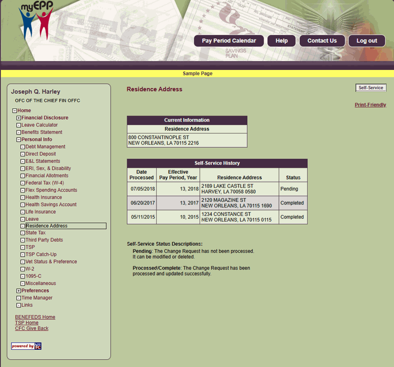 Residence Address Page Residence Address Page